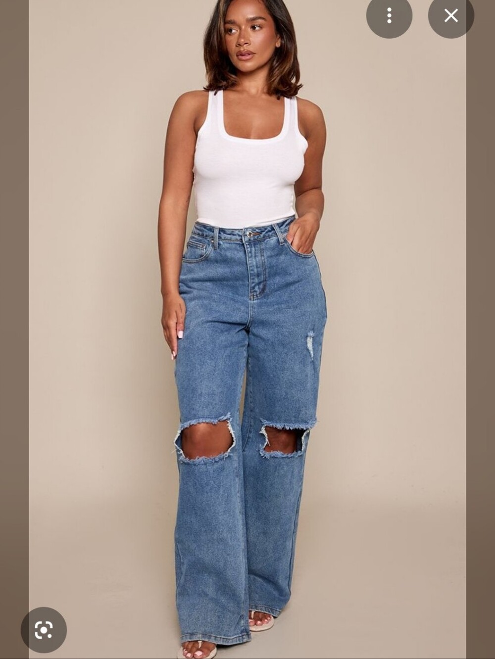 PrettyLittleThing Wide Leg Baggy Distressed Denim Jeans US 12